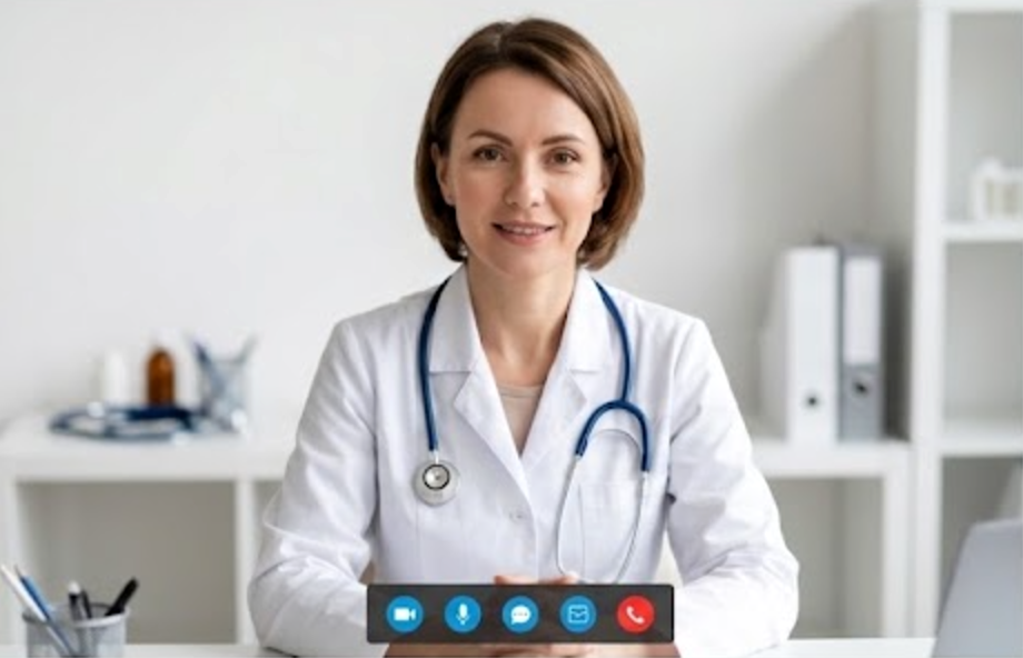 Médica atendendo paciente por videochamada